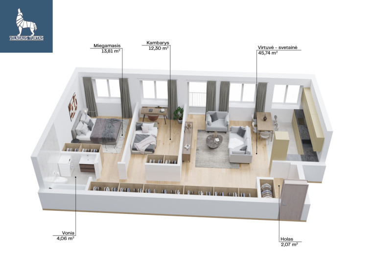 Parduodamas butas Elnių g., Žvėrynas, Vilniaus m., Vilniaus m. sav., 77.98 m2 ploto, 3 kambariai 16