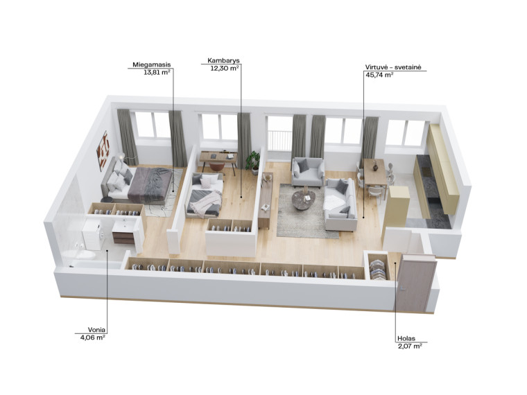 Parduodamas butas Elnių g., Žvėrynas, Vilniaus m., Vilniaus m. sav., 77.98 m2 ploto, 3 kambariai 16