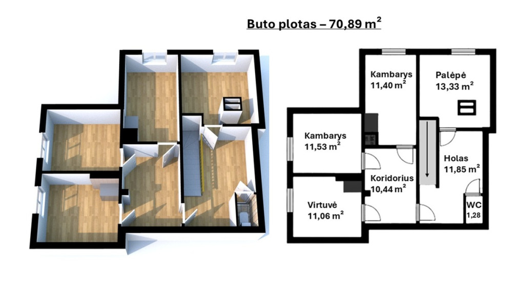 Parduodamas butas Liepų a., Švėkšnos mstl., Šilutės r. sav., 70.89 m2 ploto, 3 kambariai 16