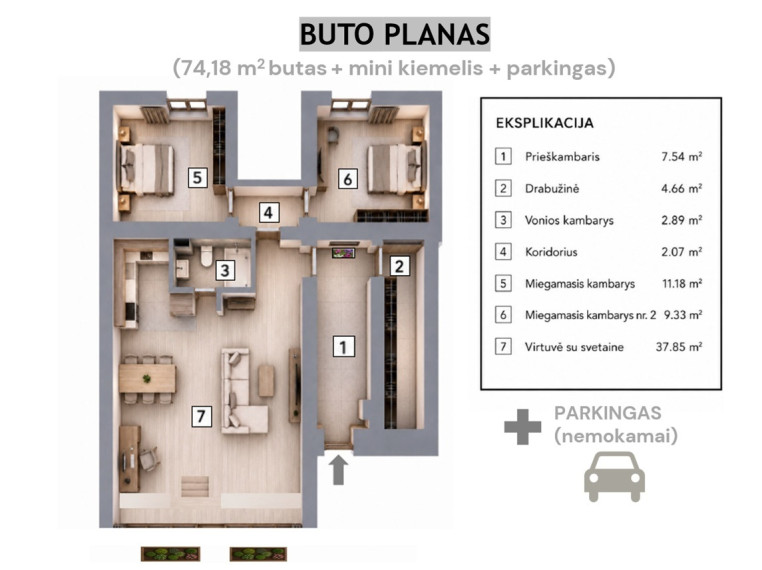 Parduodamas butas Fabijoniškių g., Fabijoniškės, Vilniaus m., Vilniaus m. sav., 74.18 m2 ploto, 3 kambariai 39