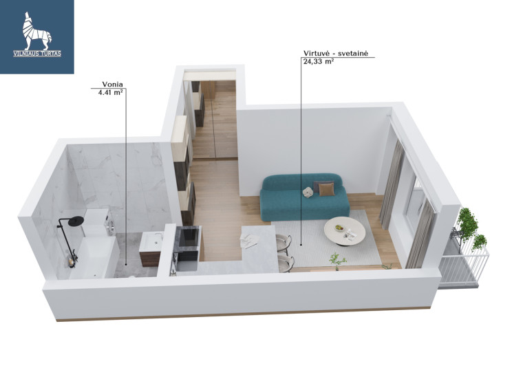 Parduodamas butas Eišiškių pl., Burbiškės, Vilniaus m., Vilniaus m. sav., 28.56 m2 ploto, 1 kambariai 14