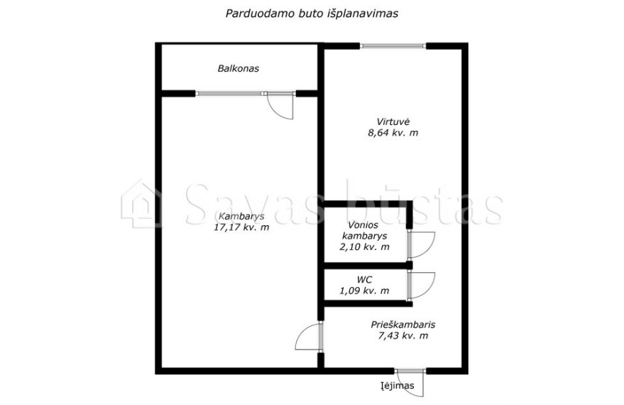 Parduodamas butas Šiaulių m., Šiaulių m. sav., 36.43 m2 ploto, 1 kambariai 20
