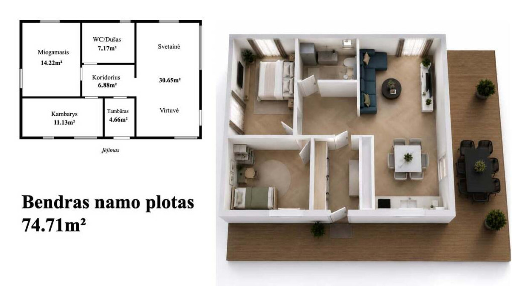 Parduodamas namas Lazdynėlių g., Baukštininkų k., Klaipėdos r. sav., 74.71 m2 ploto, 1 aukštai 32