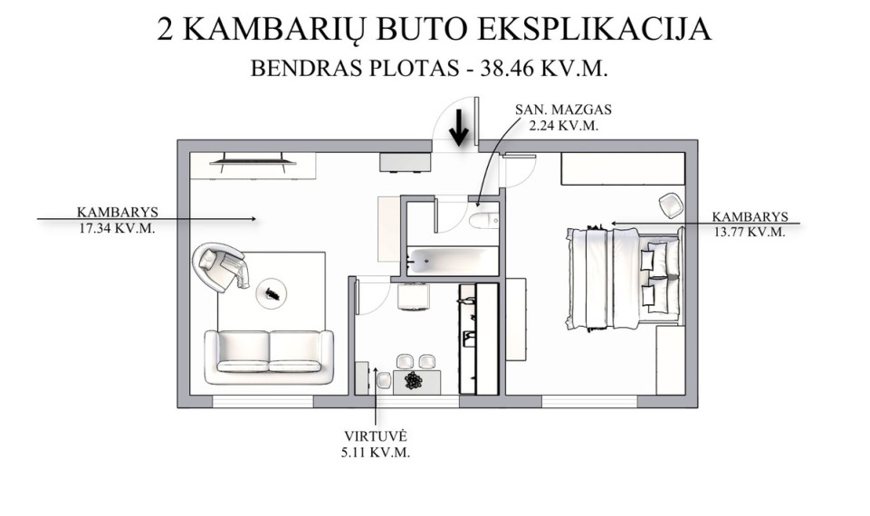 Parduodamas butas Savanorių pr., Vilniaus m., Vilniaus m. sav., 38.46 m2 ploto, 2 kambariai 19