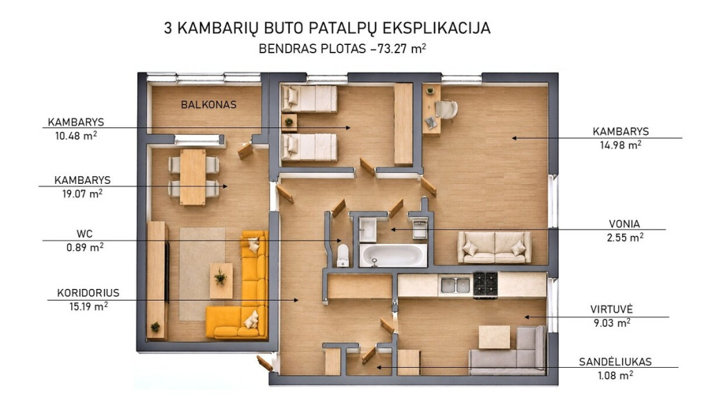 Parduodamas butas Justiniškių g., Vilniaus m., Vilniaus m. sav., 73.27 m2 ploto, 3 kambariai 28