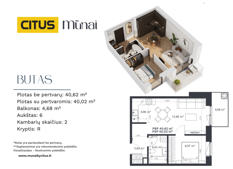 Parduodamas butas Kareivių g., Žirmūnai, Vilniaus m., Vilniaus m. sav., 40.62 m² ploto 2 kambariai 2