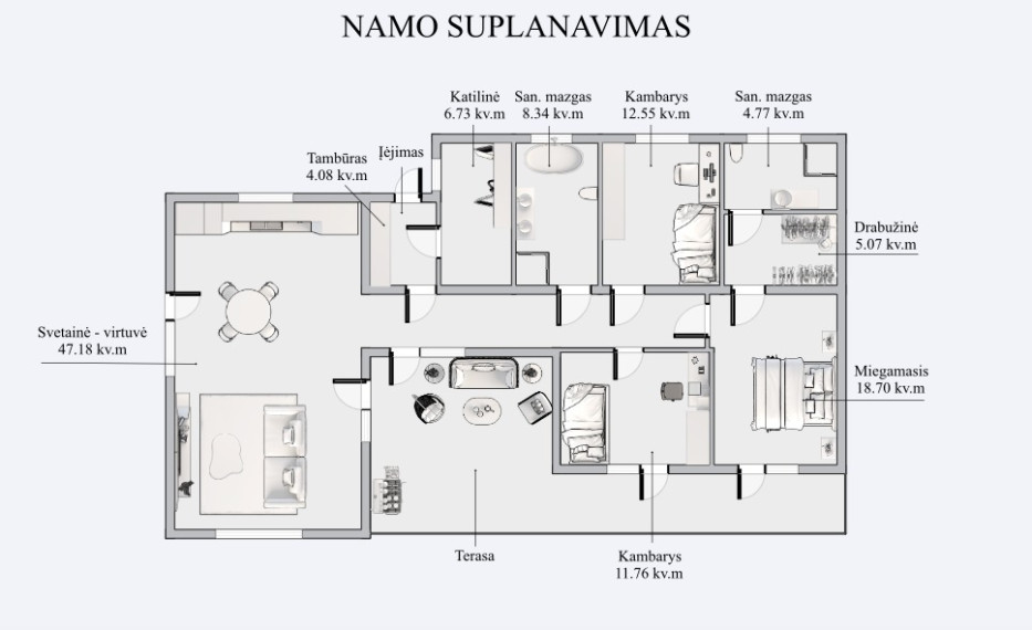 Parduodamas namas Saulės g., Vilniaus m., Vilniaus m. sav., 119.16 m2 ploto, 1 aukštai 12