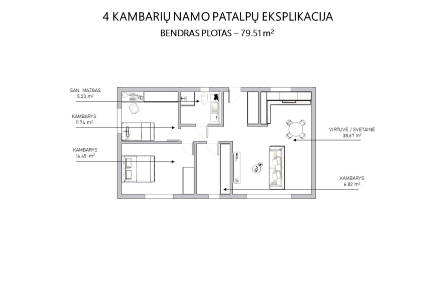 Parduodamas namas Genių 1-oji g., Akmeniškių k., Vilniaus r. sav., 79.51 m2 ploto, 1 aukštai 7