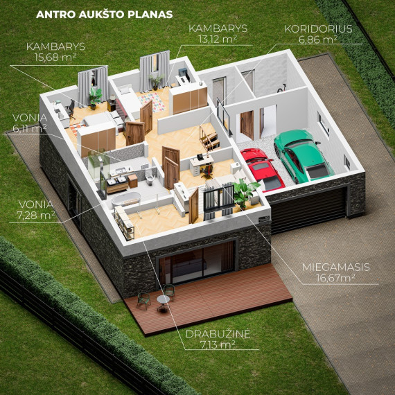 Parduodamas namas Raudonikių g., Didžiosios Riešės mstl., Vilniaus r. sav., 213 m2 ploto, 2 aukštai 36