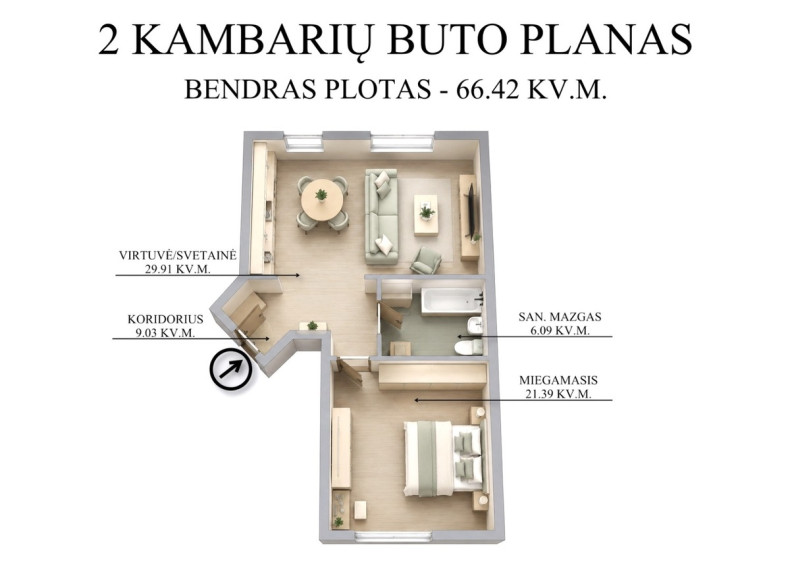 Parduodamas butas Lazdynėlių g., Vilniaus m., Vilniaus m. sav., 66.42 m2 ploto, 2 kambariai 21