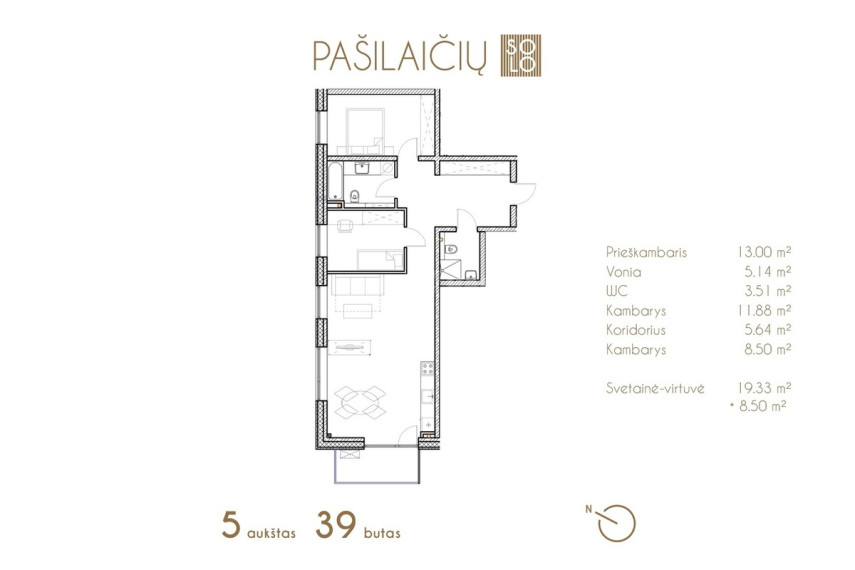 Parduodamas butas Tarandės g. , Pašilaičiai, Vilniaus m., Vilniaus m. sav., 75.87 m2 ploto, 3 kambariai 7