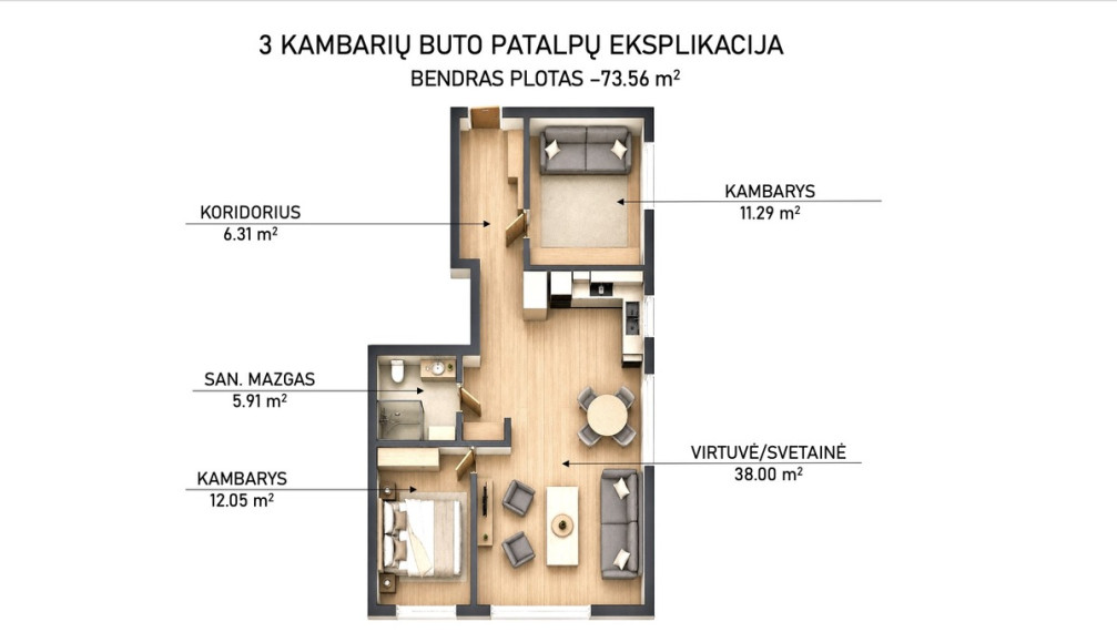 Parduodamas butas Kalno g., Vilniaus m., Vilniaus m. sav., 73.56 m2 ploto, 3 kambariai 21