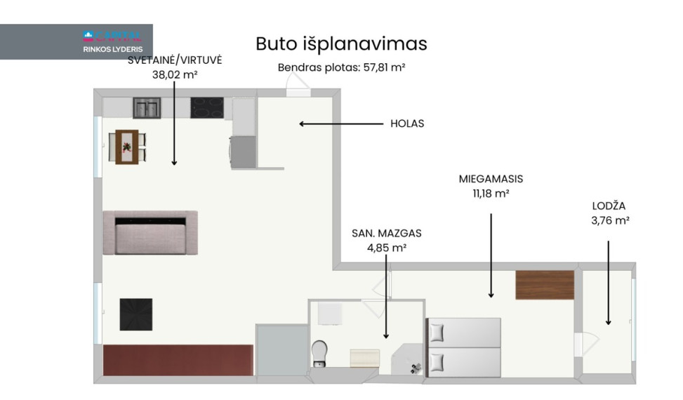 Parduodamas butas Karklėnų g., Vilniaus m., Vilniaus m. sav., 58 m2 ploto, 2 kambariai 24