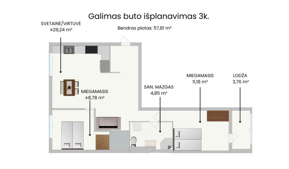 Parduodamas butas Karklėnų g., Vilniaus m., Vilniaus m. sav., 58 m2 ploto, 2 kambariai 26