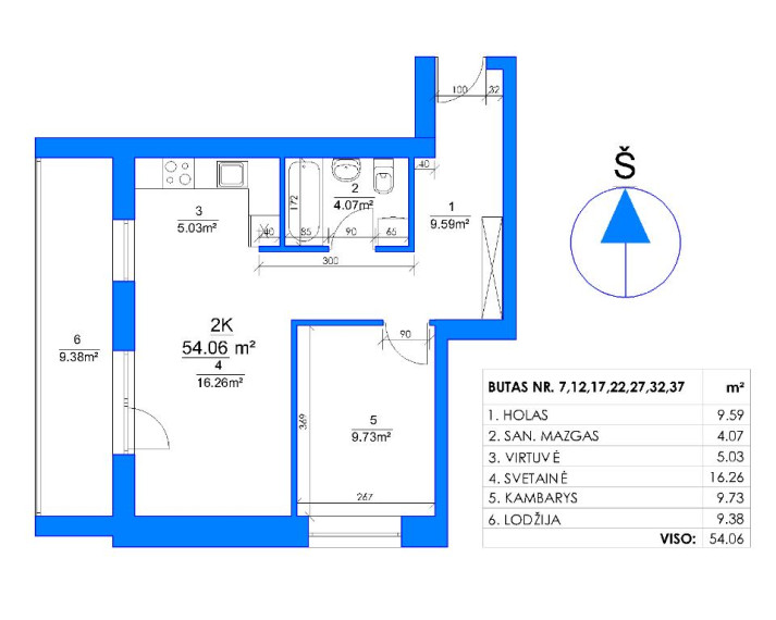 Parduodamas butas Rygos g., Justiniškės, Vilniaus m., Vilniaus m. sav., 54.48 m² ploto 2 kambariai 18