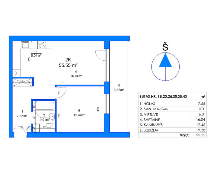 Parduodamas butas Rygos g., Justiniškės, Vilniaus m., Vilniaus m. sav., 56.18 m² ploto 2 kambariai 15