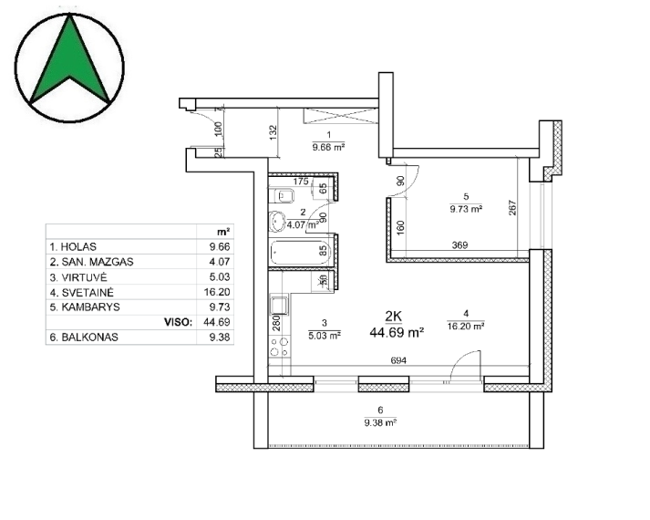 Parduodamas butas Rygos g., Justiniškės, Vilniaus m., Vilniaus m. sav., 45.06 m² ploto 2 kambariai 16