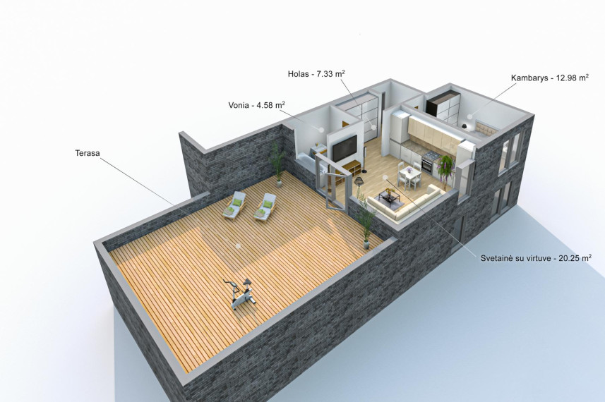 Nuomojamas butas Žaliakalnis, Kauno m., Kauno m. sav., 45 m² ploto 2 kambariai 37