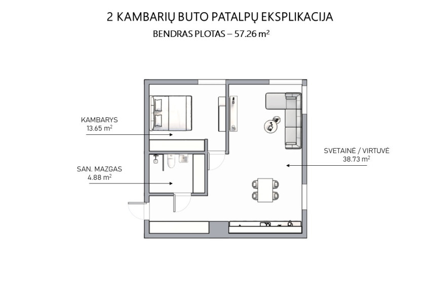 Parduodamas butas Polocko g., Vilniaus m., Vilniaus m. sav., 57.26 m2 ploto, 2 kambariai 22