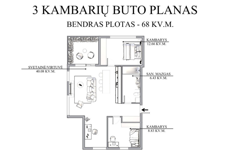 Parduodamas butas Upelio g., Vilniaus m., Vilniaus m. sav., 68 m2 ploto, 3 kambariai 17