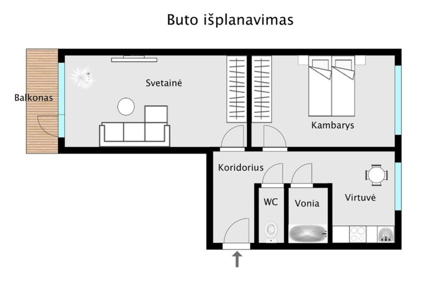 Parduodamas butas Šviesos g., Elektrėnų m., Elektrėnų sav., 47.2 m2 ploto, 2 kambariai 5