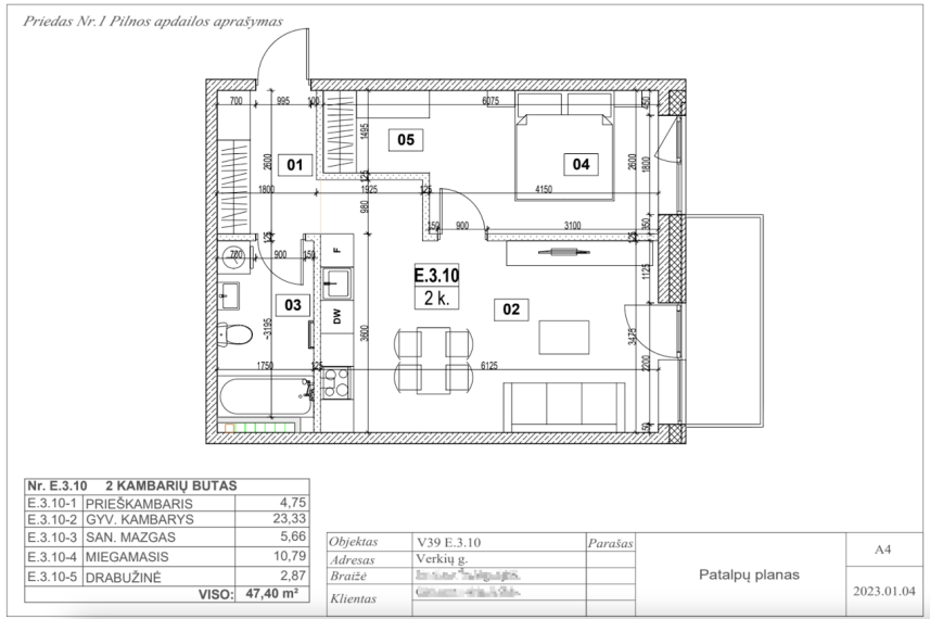 Parduodamas butas Verkių g., Žirmūnai, Vilniaus m., Vilniaus m. sav., 47.50 m² ploto 2 kambariai 20
