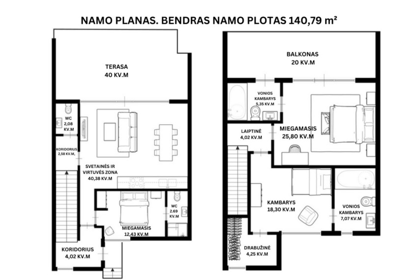 Parduodamas namas Gardenijų g., Masionių vs., Vilniaus r. sav., 140.79 m2 ploto, 2 aukštai 46