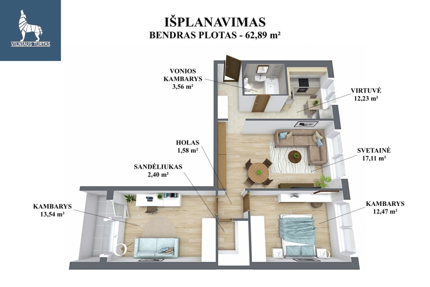 Parduodamas butas Tujų g., Viršuliškės, Vilniaus m., Vilniaus m. sav., 63 m2 ploto, 3 kambariai 19