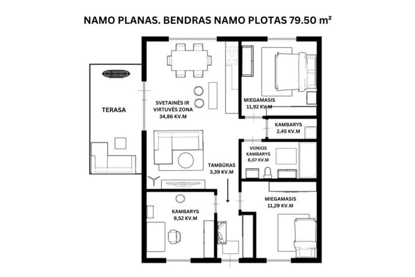 Parduodamas namas Jaunystės g., Vilniaus m., Vilniaus m. sav., 79.5 m2 ploto, 1 aukštai 36
