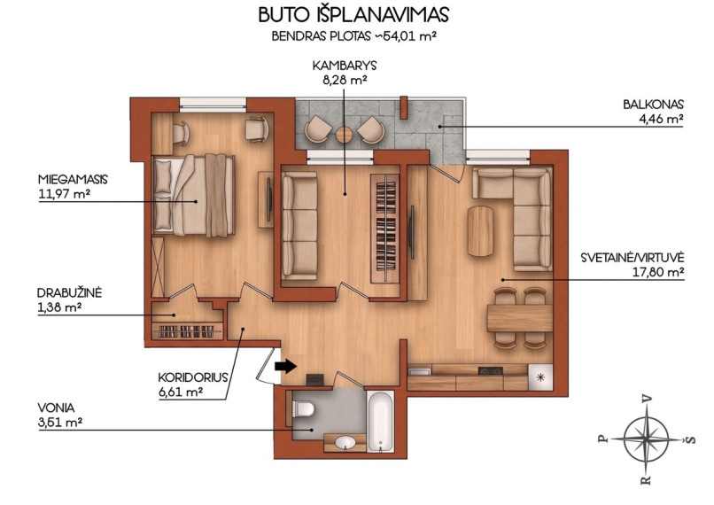 Parduodamas butas Justiniškių g., Vilniaus m., Vilniaus m. sav., 54.01 m2 ploto, 3 kambariai 26