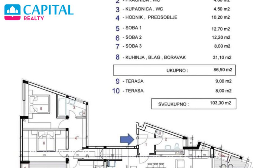 Parduodamas butas Ulica Tina Ujevića 32 , 103.30 kv.m ploto, 3 kambariai 8
