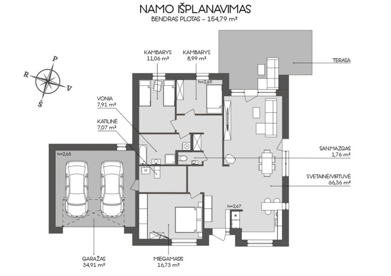 Parduodamas namas Beržų g., Užukampio k., Trakų r. sav., 155 m2 ploto, 1 aukštai 37