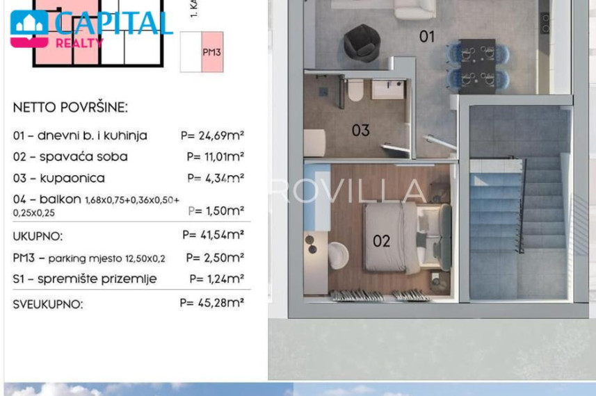 Parduodamas butas Ulica Frane Barbalića 11 , 45.28 kv.m ploto, 1 kambariai 3