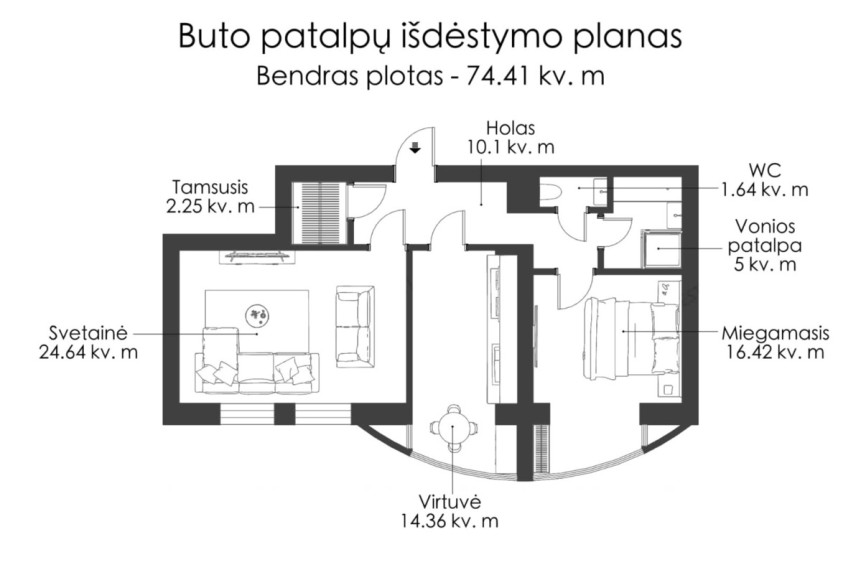 Parduodamas butas Teatro g., Vilniaus m., Vilniaus m. sav., 75 m2 ploto, 2 kambariai 19