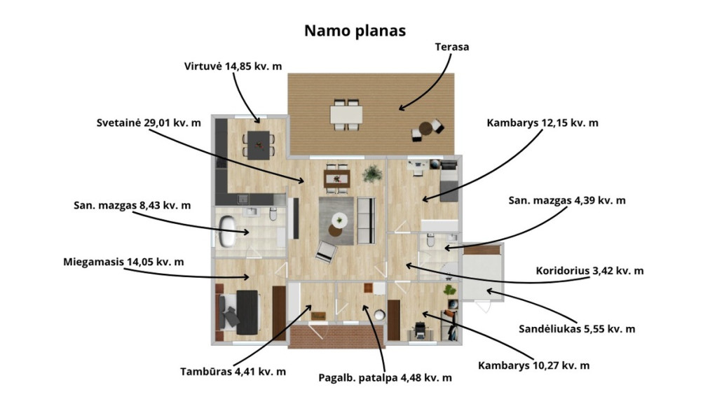 Parduodamas namas Šv. Antano g., Didžiasalio k., Vilniaus r. sav., 110.14 m2 ploto, 1 aukštai 33
