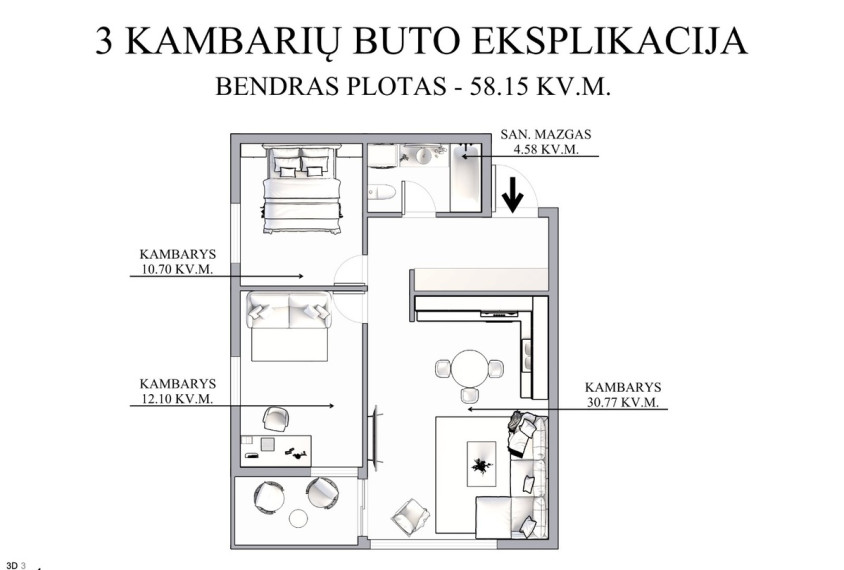 Parduodamas butas Pakraščio g., Vilniaus m., Vilniaus m. sav., 58.15 m2 ploto, 3 kambariai 24