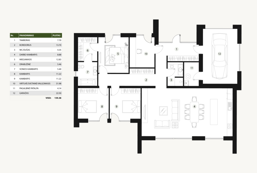 Parduodamas namas Liepų g., Bukiškio k., Vilniaus r. sav., 159.38 m² ploto 5 kambariai 7