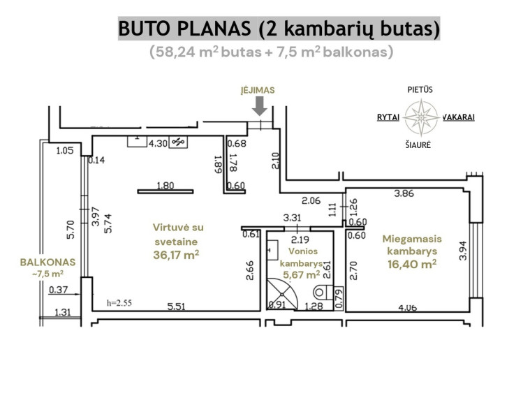 Parduodamas butas A. Vivulskio g., Vilniaus m., Vilniaus m. sav., 58.24 m2 ploto, 2 kambariai 18