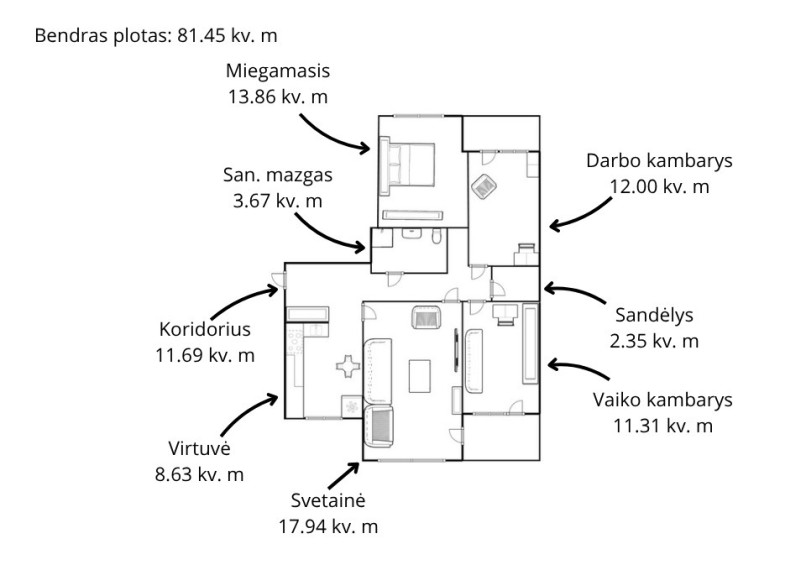 Parduodamas butas Vėtrungių g., Vilniaus m., Vilniaus m. sav., 81.45 m2 ploto, 4 kambariai 18