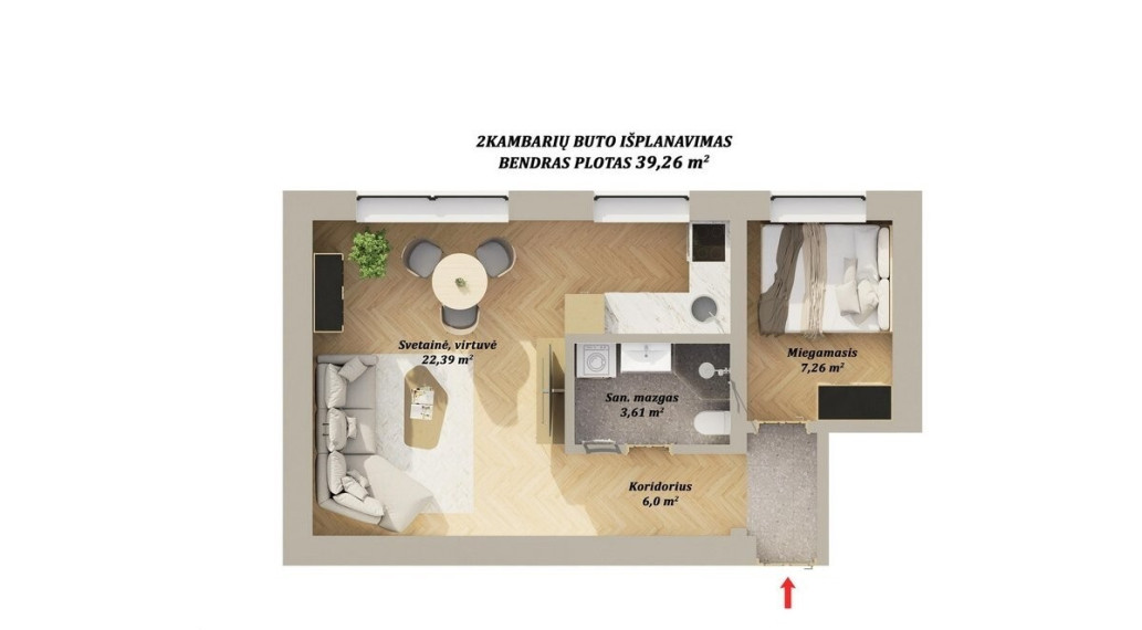 Parduodamas butas Klaipėdos apskritis, Klaipėda, Centras, Ryšininkų g., 40 m2 ploto, 2 kambariai 6