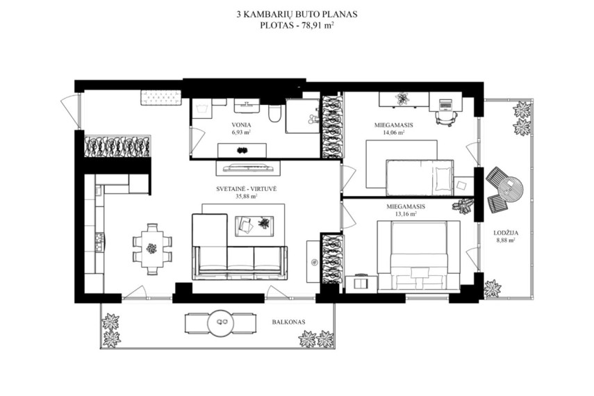 Parduodamas butas Žirmūnų g., Vilniaus m., Vilniaus m. sav., 78.91 m2 ploto, 3 kambariai 25