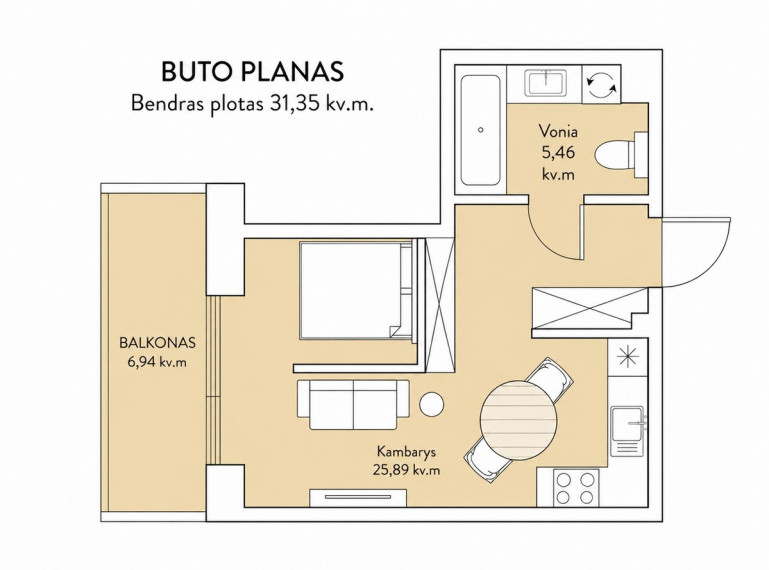 Parduodamas butas Kareivių g., Vilniaus m., Vilniaus m. sav., 31 m2 ploto, 1 kambariai 11