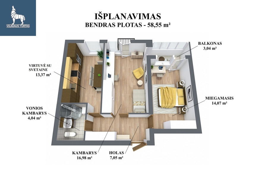 Parduodamas butas Ukmergės g., Pašilaičiai, Vilniaus m., Vilniaus m. sav., 58.55 m2 ploto, 3 kambariai 19