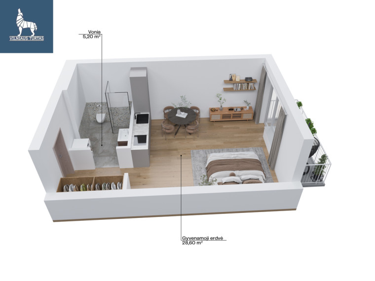 Parduodamas butas Linkmenų g., Šnipiškės, Vilniaus m., Vilniaus m. sav., 33.8 m2 ploto, 1 kambariai 13