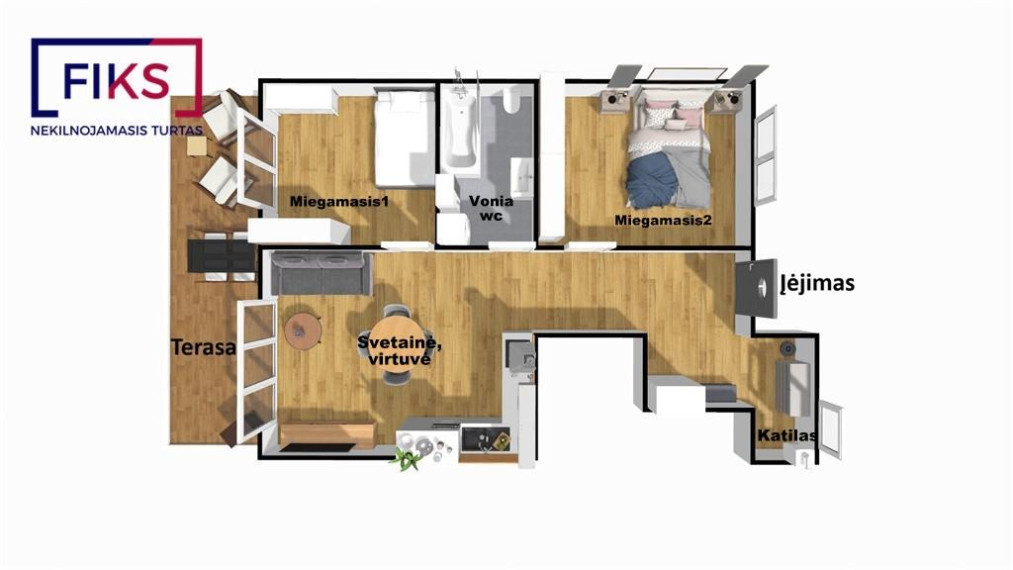 Parduodamas butas 9-ojo Forto g., Šilainiai, Kauno m., Kauno m. sav., 60.66 m² ploto 3 kambariai 36