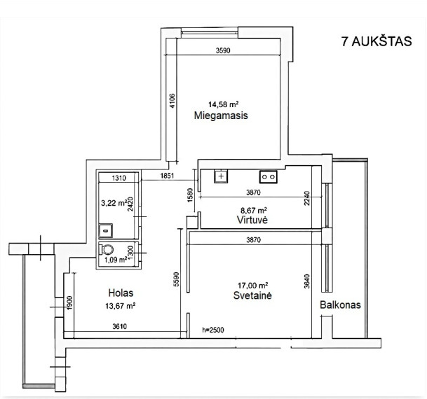 Parduodamas butas Aido g., Šiaulių m., Šiaulių m. sav., 58.97 m2 ploto, 2 kambariai 28
