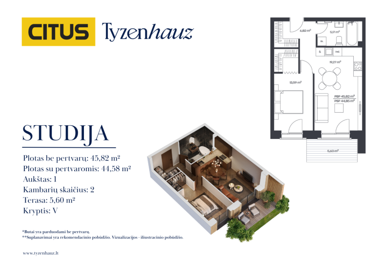 Parduodamas butas Tyzenhauzų g., Senamiestis, Vilniaus m., Vilniaus m. sav., 45.82 m² ploto 2 kambariai 2