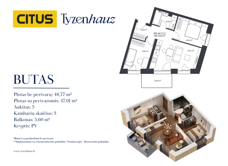 Parduodamas butas Tyzenhauzų g., Senamiestis, Vilniaus m., Vilniaus m. sav., 48.77 m² ploto 3 kambariai 2