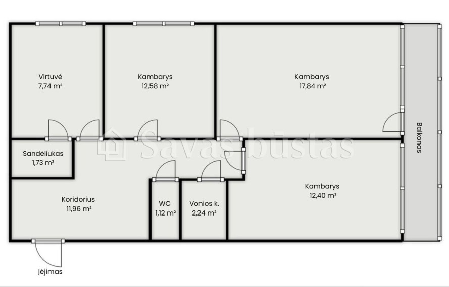 Parduodamas butas Tilžės g., Šiaulių m., Šiaulių m. sav., 67.61 m2 ploto, 3 kambariai 23