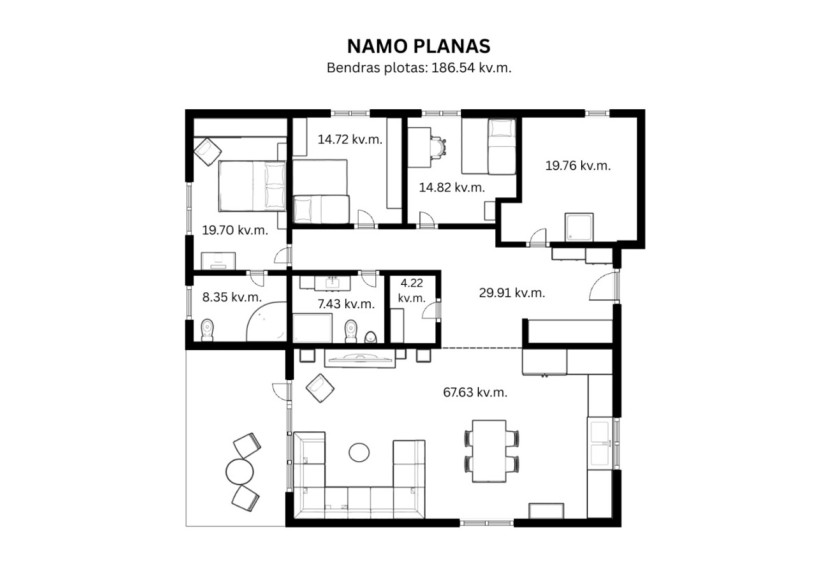 Parduodamas namas Adomo Honorio Kirkoro g., Bareikiškių k., Vilniaus r. sav., 186.54 m2 ploto, 1 aukštai 23